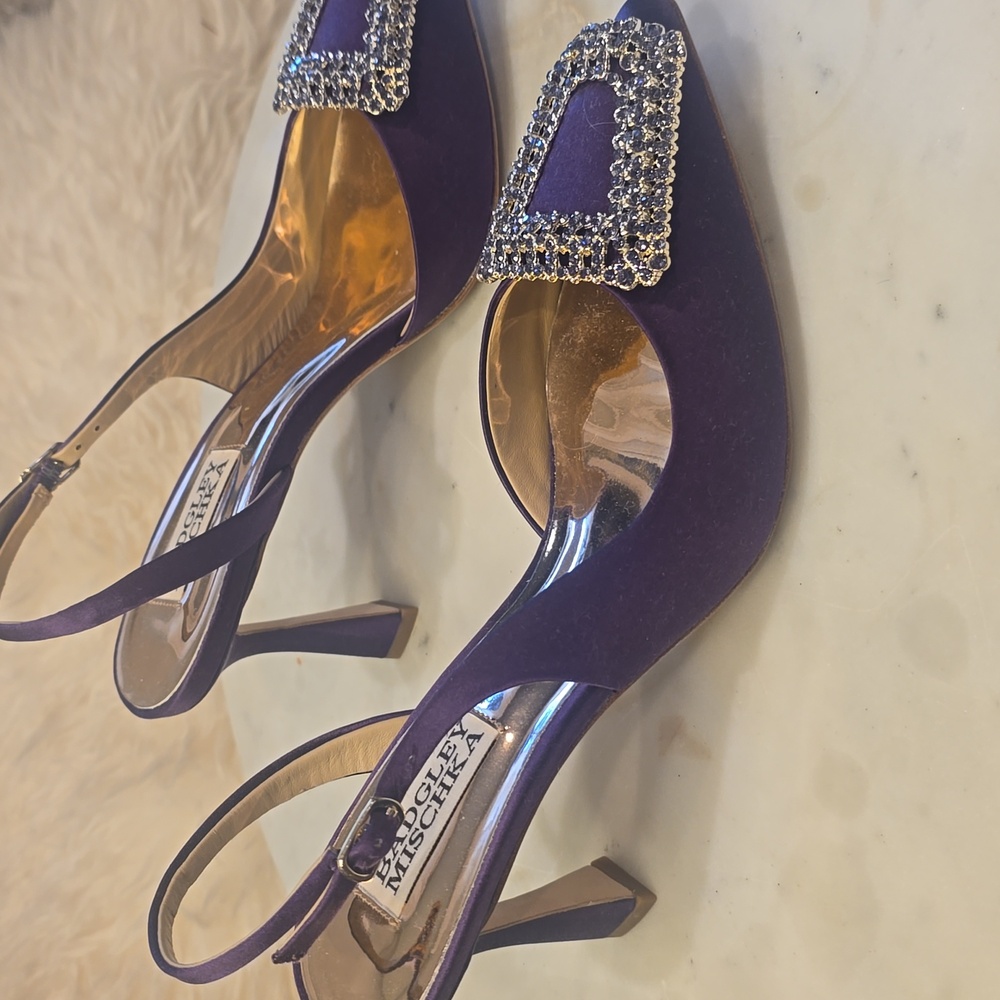 Badgley Mischka Satin Crystal Slingbacks (Purple) - Picture 3 of 8